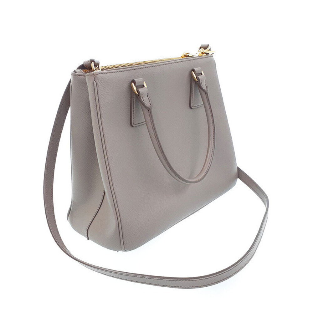 Prada Saffiano Lux Double Argilla Satchel Galleria Zip Gray Pocket Front